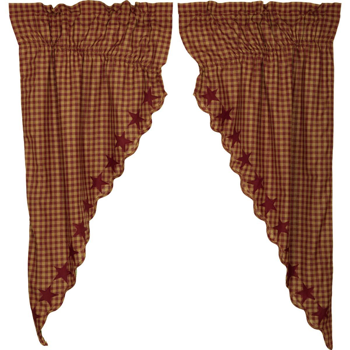 Burgundy Star Scalloped Prairie Short Panel Curtain Set of 2 - The Fox Decor