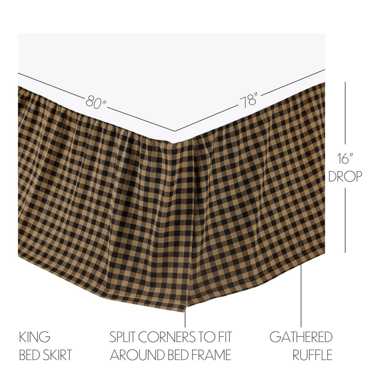 Black Check King Bed Skirt 78x80x16 - The Fox Decor