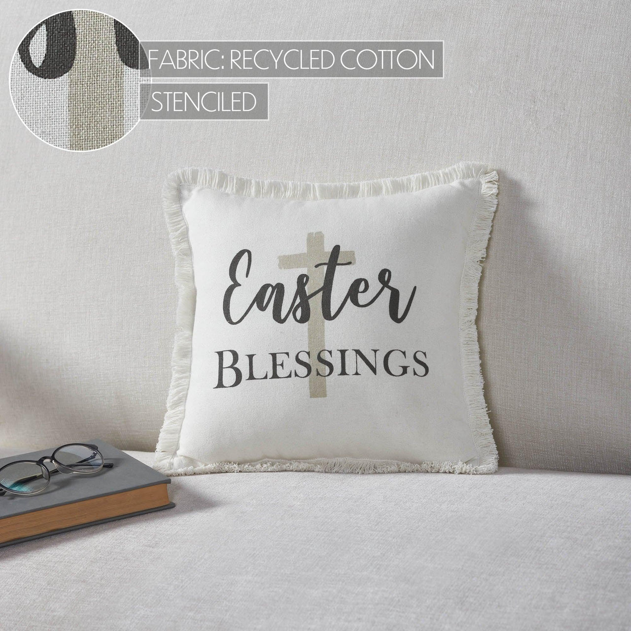 Risen Easter Blessings Cross Pillow 12x12 - The Fox Decor