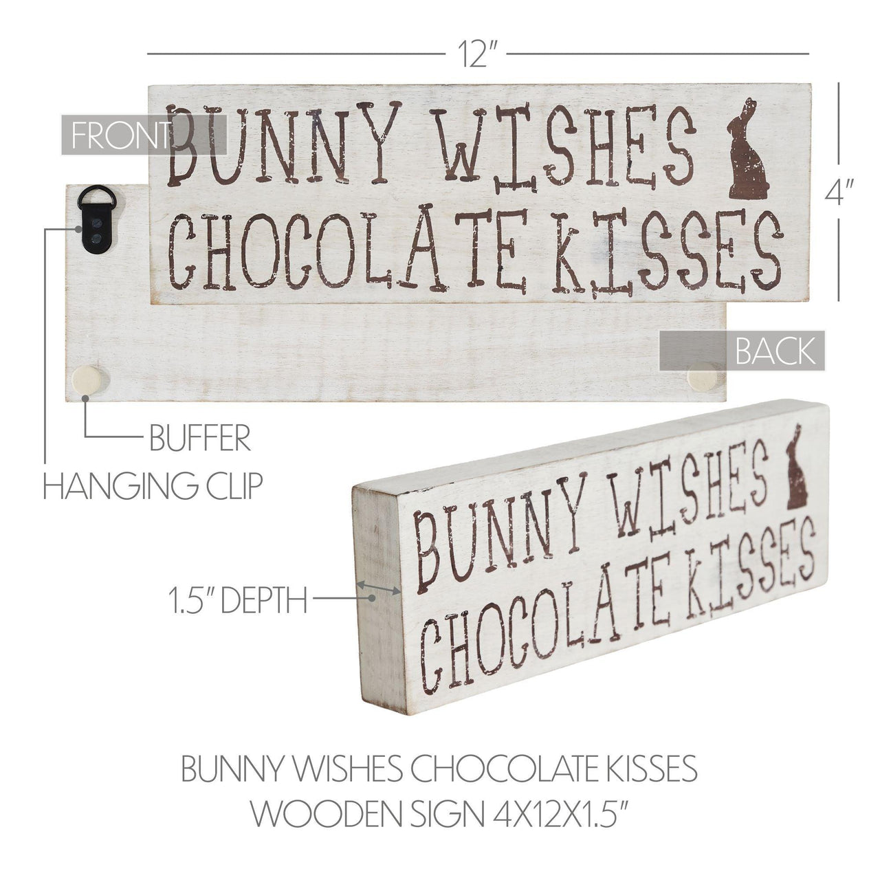 Bunny Wishes Chocolate Kisses Wooden Sign 4x12 - The Fox Decor