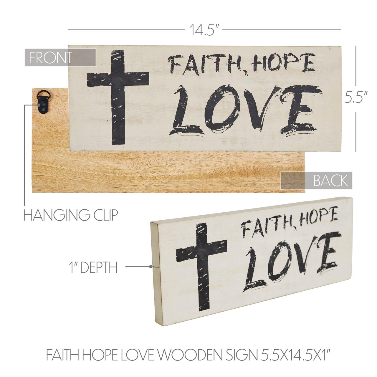 Faith Hope Love Wooden Sign 5.5x14.5 - The Fox Decor