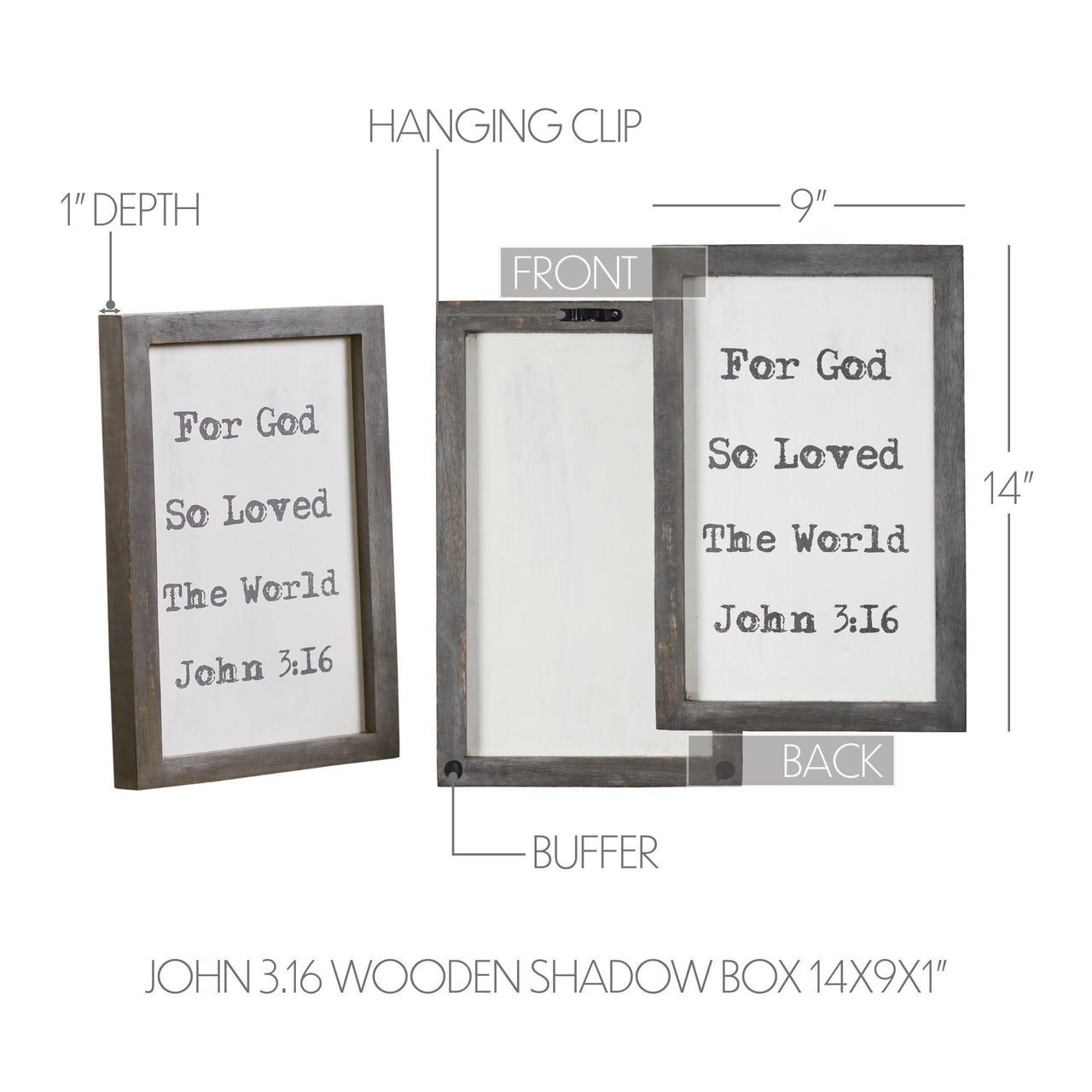 John 3:16 Wooden Shadow Box Frame 14x9x1 - The Fox Decor