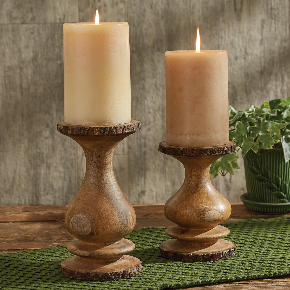 Wood With Bark Edge Candle Holder - Pillar 7" Park Designs - The Fox Decor