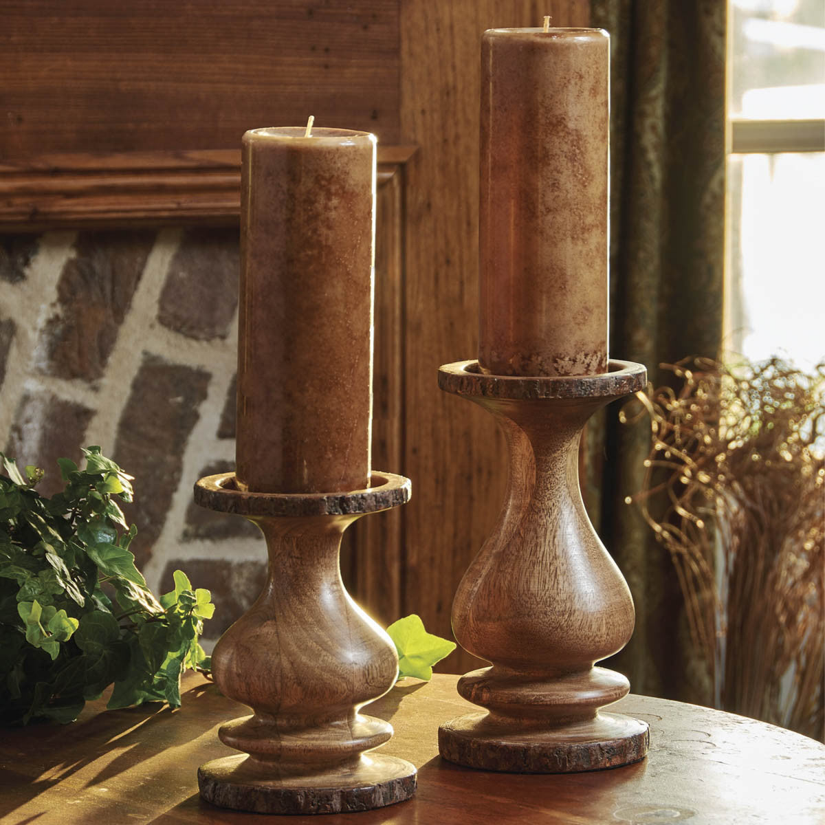 Wood With Bark Edge Candle Holder - Pillar 9" Park Designs - The Fox Decor