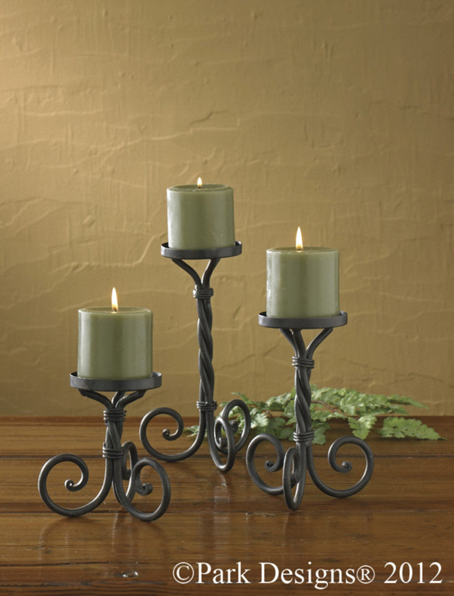 Scroll Candle Holders - Pillar Set of 3 Assorted Park Designs