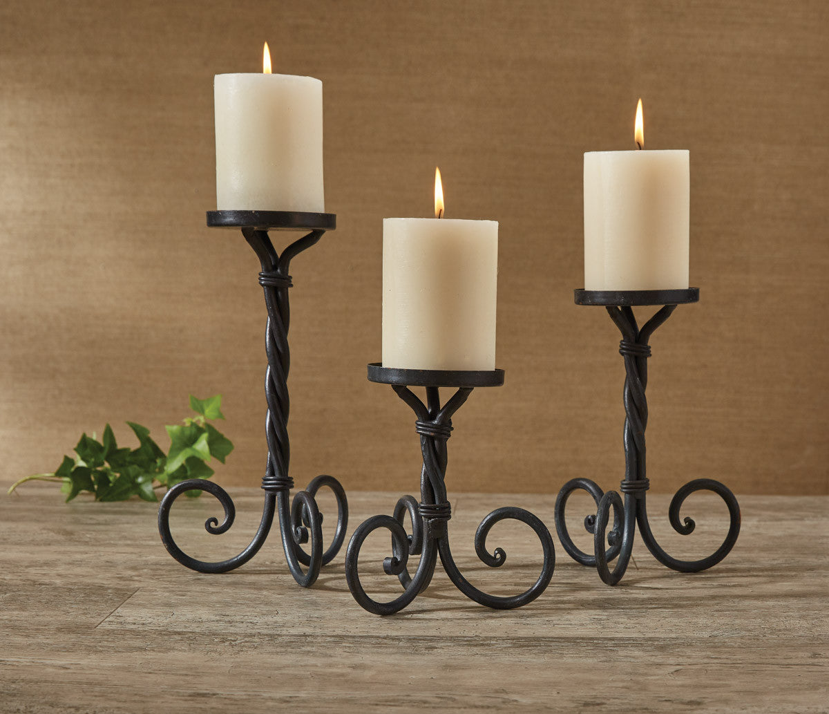 Scroll Candle Holders - Pillar Set of 3 Assorted Park Designs