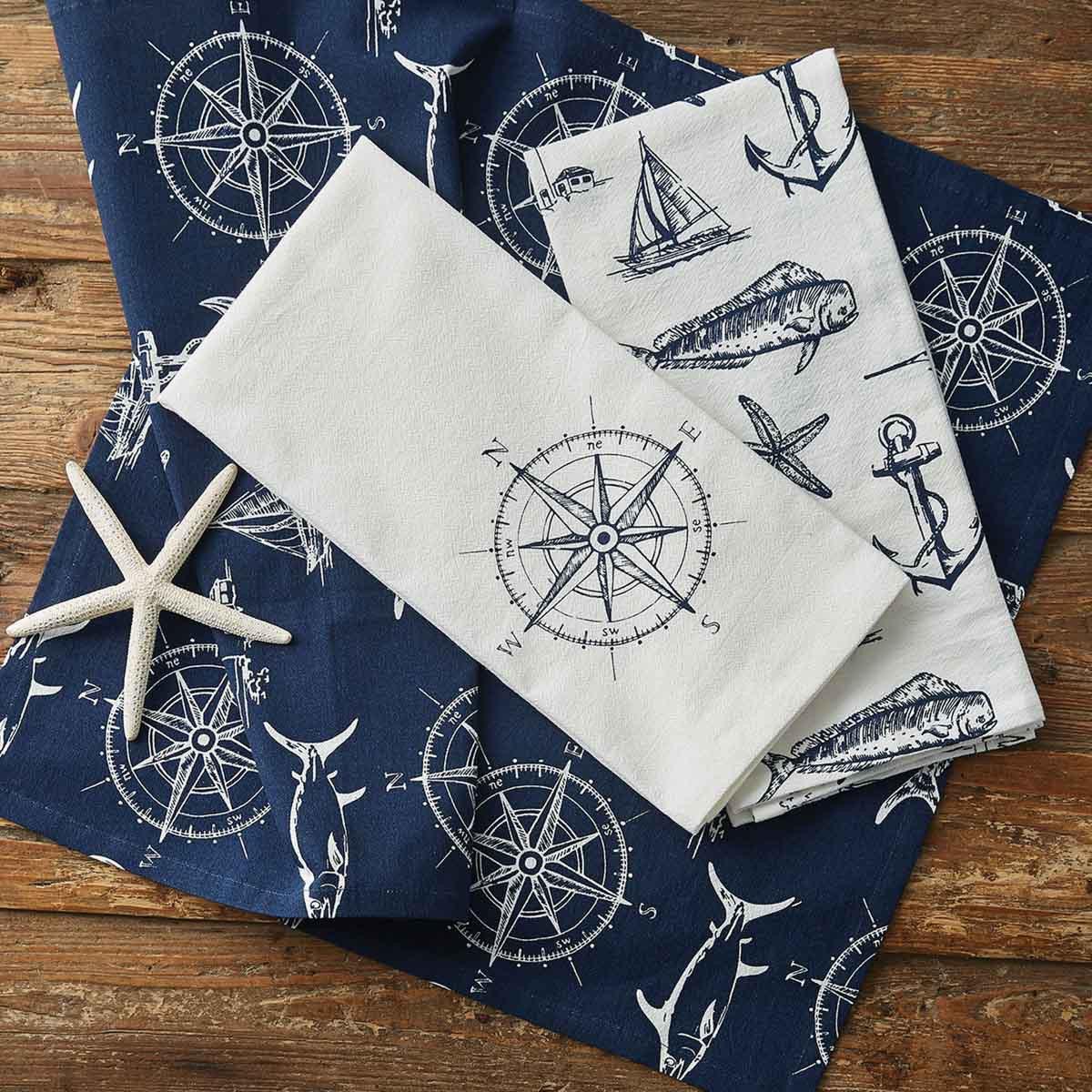 Captain's Quarters Dishtowel - Navy Set of 2 Park Designs - The Fox Decor