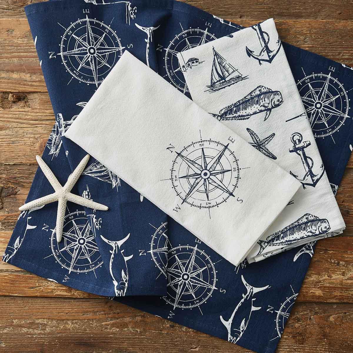 Captain's Quarters Compass Dishtowel - Set of 3 Park Designs - The Fox Decor