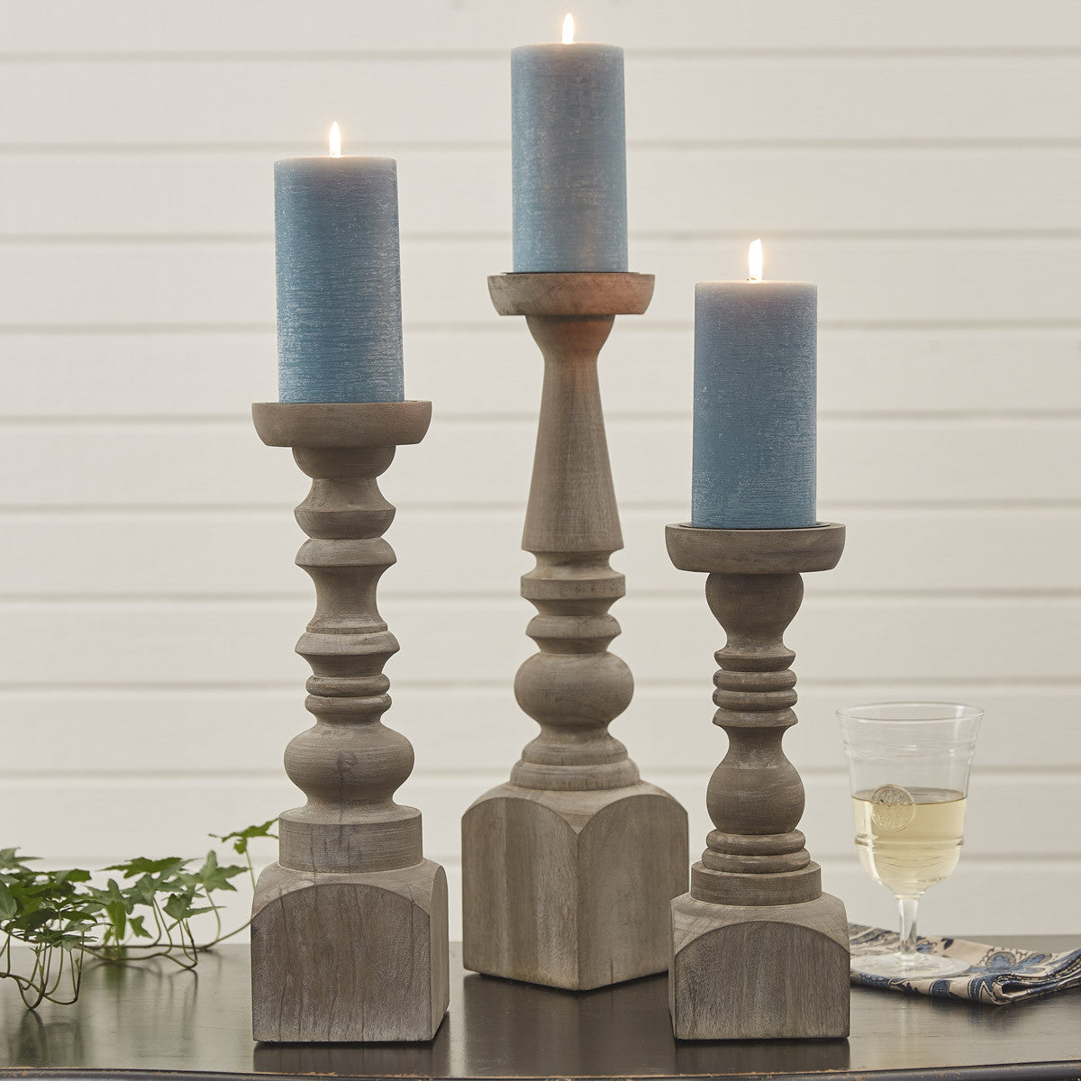 Brighton Wood Candle Holder - Whitewashed 18" Park Designs - The Fox Decor