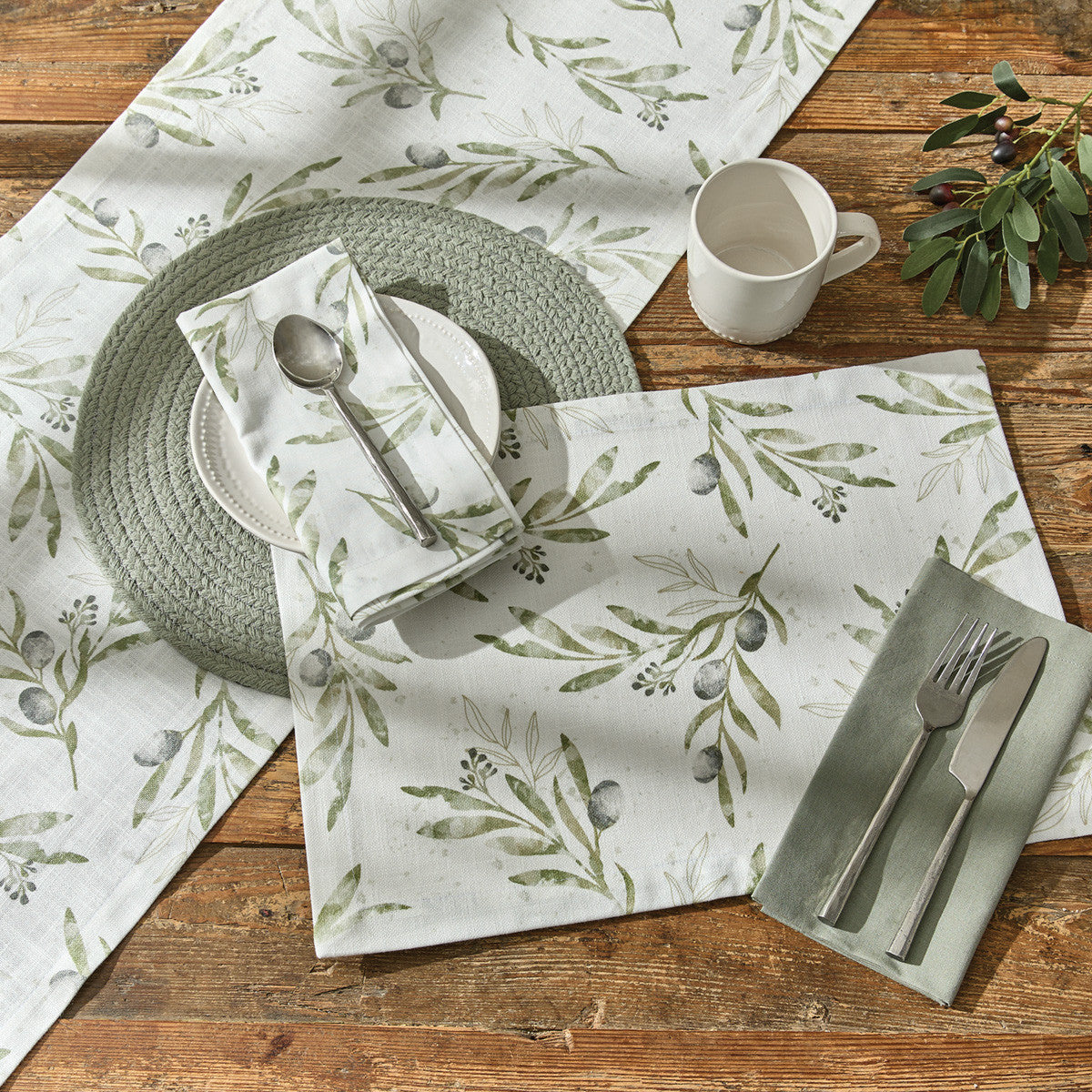 Olive Leaves Table Runner 54" L Set of 2 Park Designs - The Fox Decor