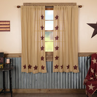 Thumbnail for Burlap w/Burgundy Stencil Stars Short Panel Country Curtain Set of 2 36