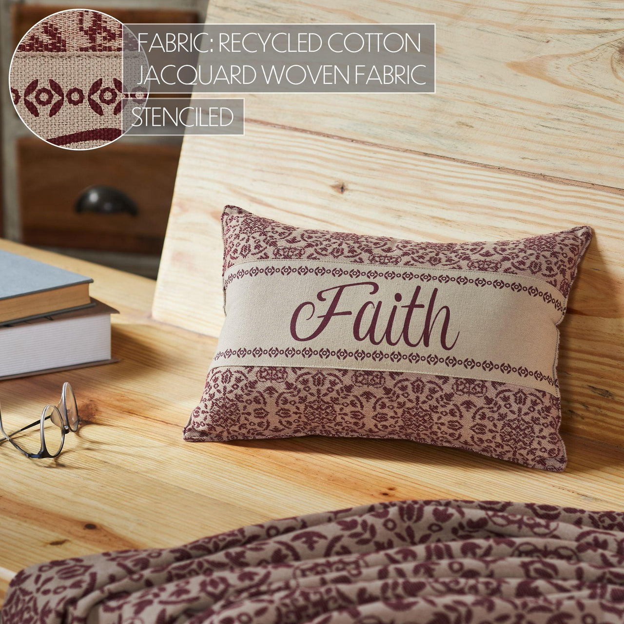 Custom House Burgundy Tan Jacquard Faith Pillow 9.5x14 - The Fox Decor