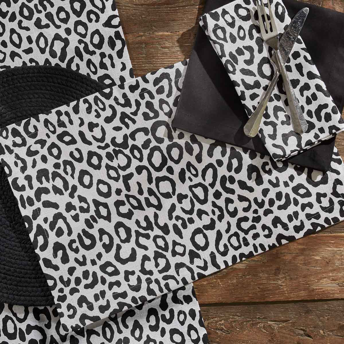 Safari Leopard Printed Napkin - Black  Set of 4  Park Designs