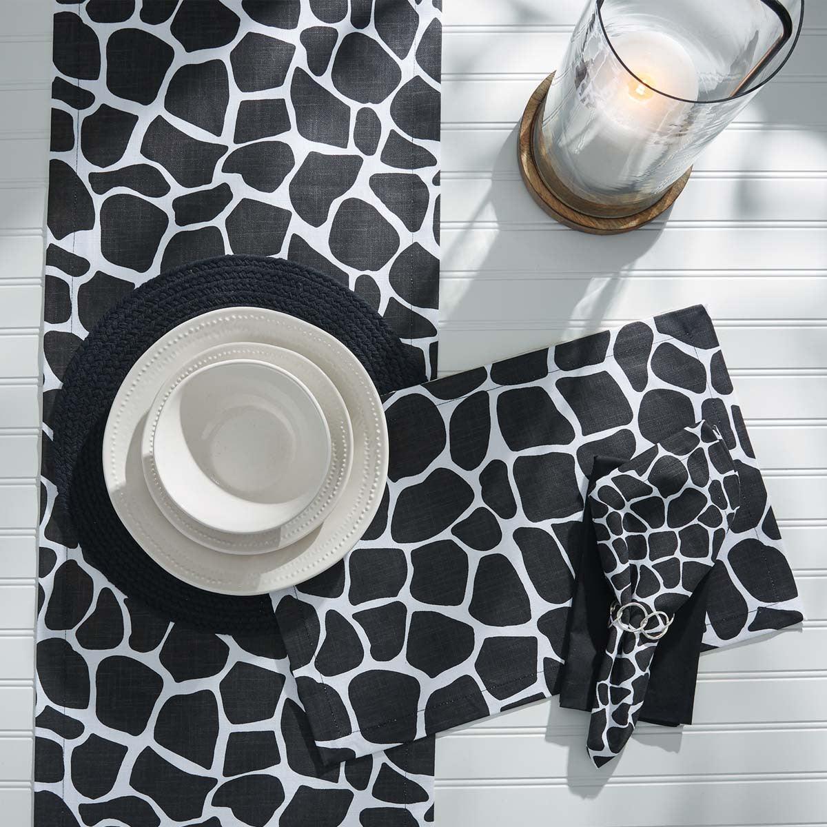 Giraffe Printed Napkin - Black Set of 4  Park Designs