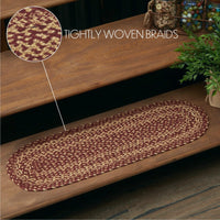 Thumbnail for Burgundy Tan Jute Stair Tread Oval Latex 8.5x27 VHC Brands - The Fox Decor