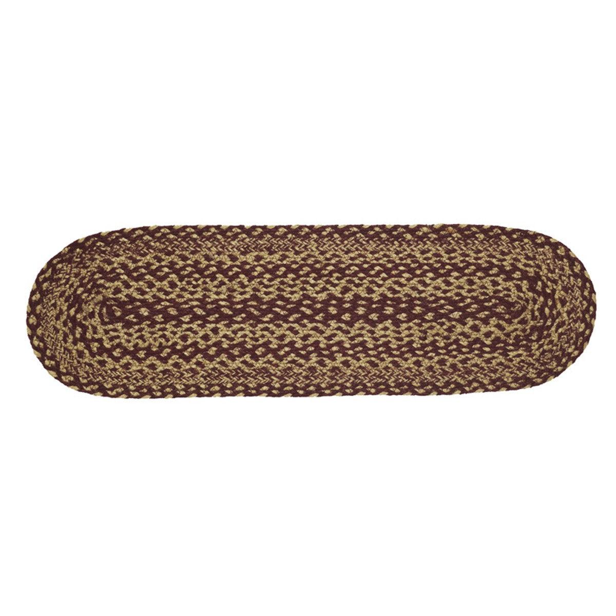 Burgundy Tan Jute Stair Tread Oval Latex 8.5x27 VHC Brands - The Fox Decor