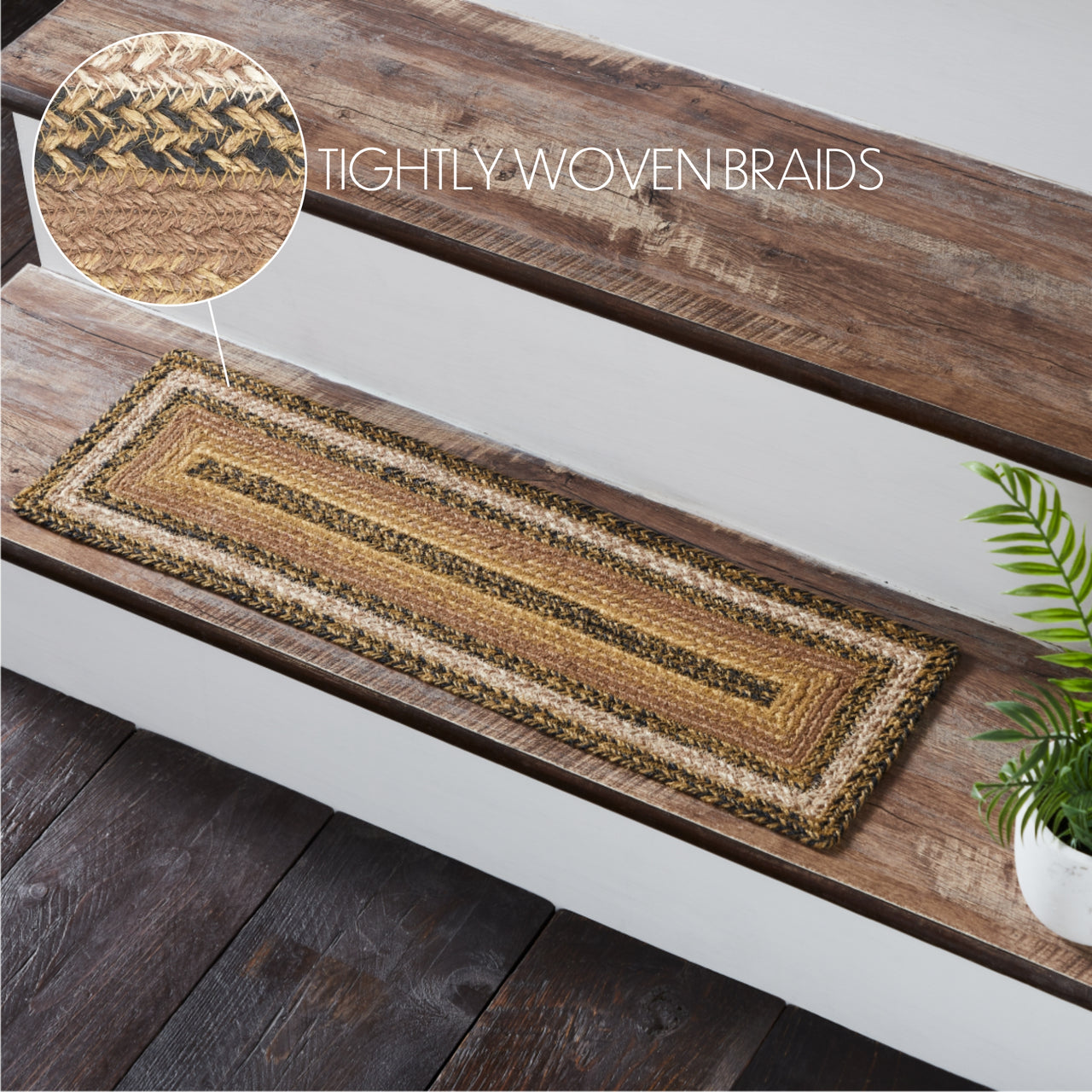 Kettle Grove Jute Braided Stair Tread Rect Latex 8.5"x27" VHC Brands