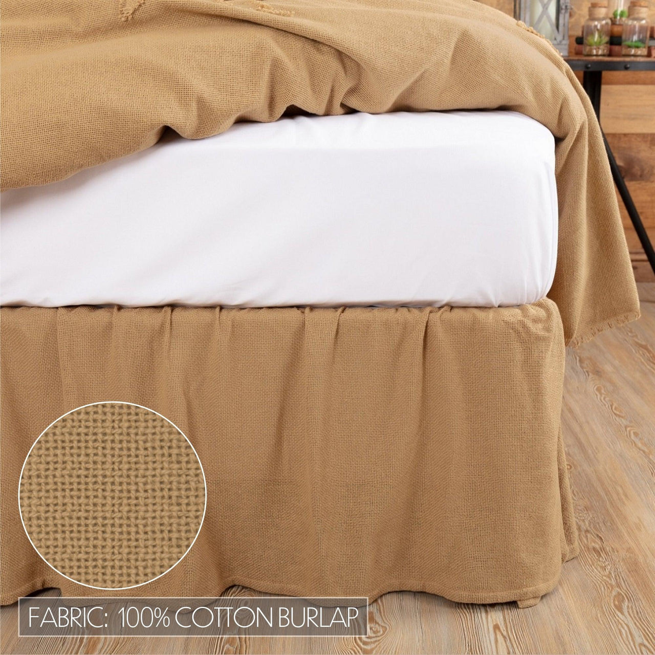 Burlap Natural Ruffled King Bed Skirt 78x80x16 - The Fox Decor