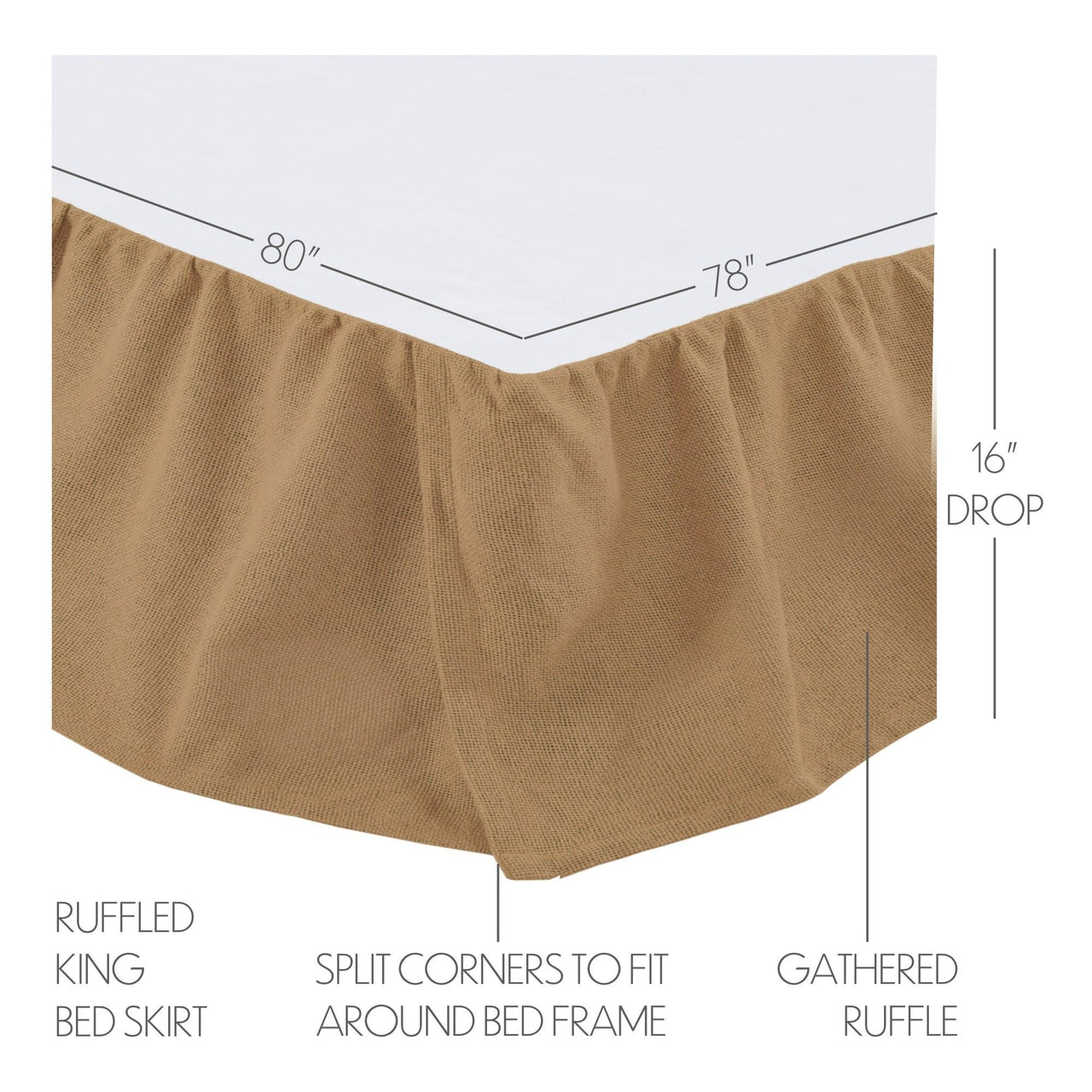 Burlap Natural Ruffled King Bed Skirt 78x80x16 - The Fox Decor