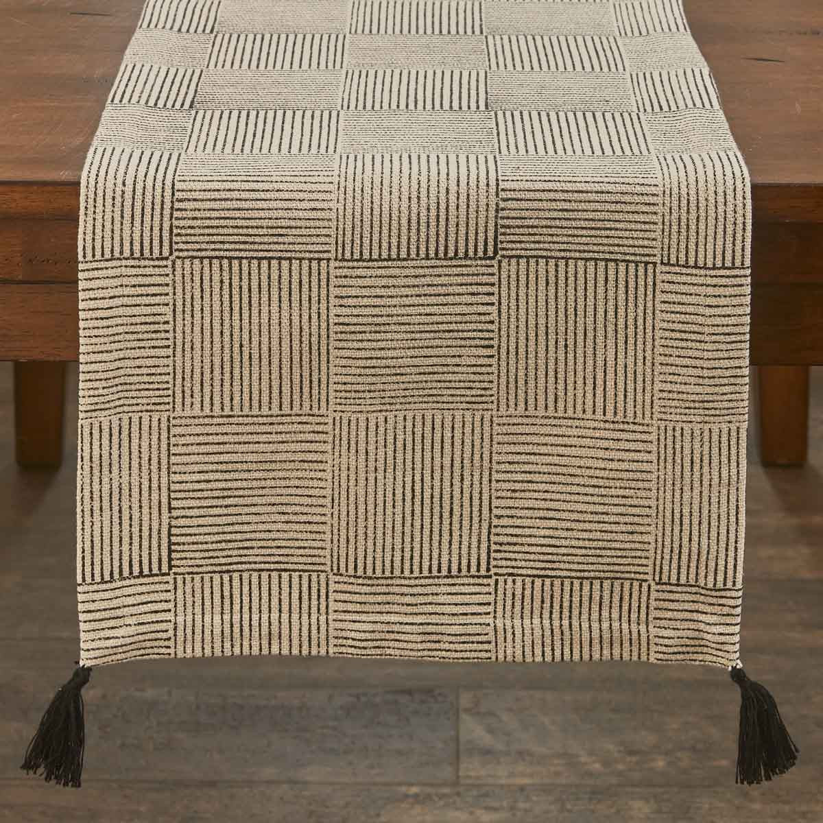 Black And Natural Block Print Table Runner 72"L Park Designs