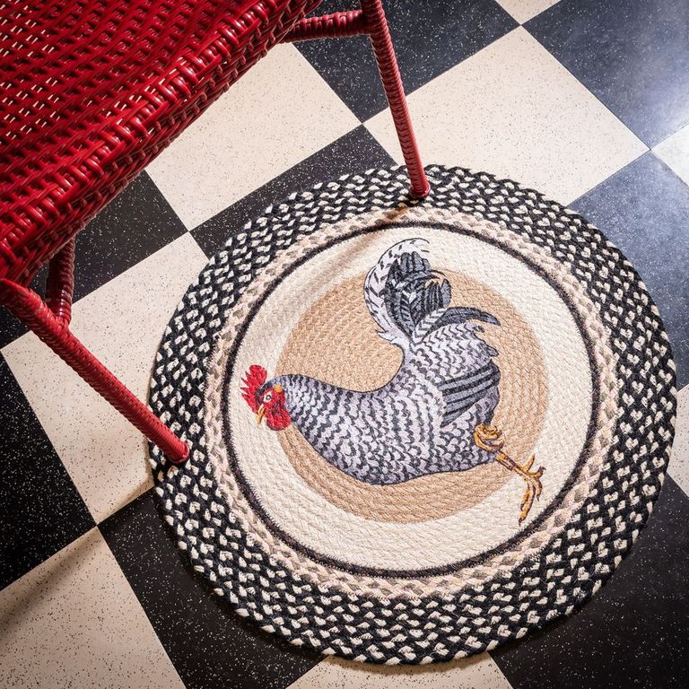 Rooster Design Round Braided Jute Rug 27" - Earth Rugs - The Fox Decor