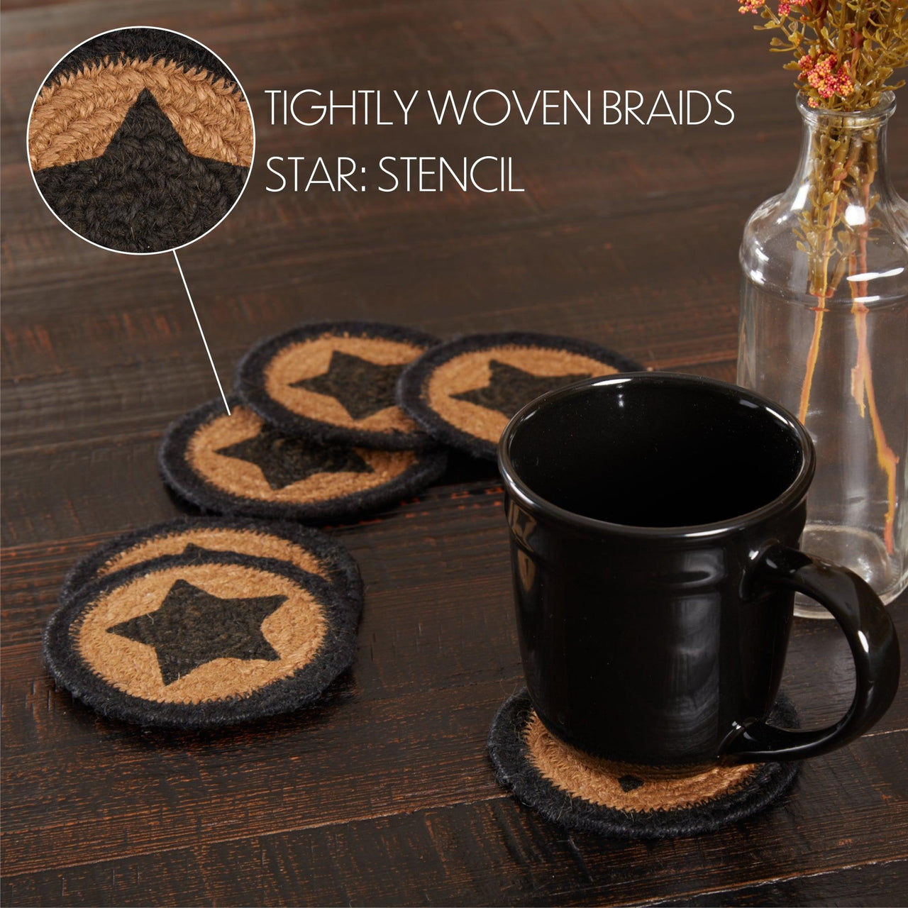 Farmhouse Jute Coaster Stencil Star Set of 6 VHC Brands