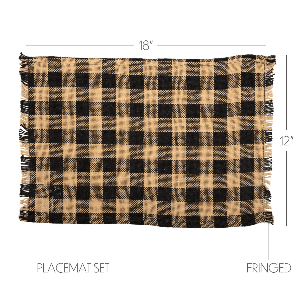 Burlap Black Check Placemat Fringed Set of 6 VHC Brands