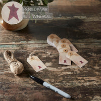 Primitive Star Tea Stained Paper Tag Burgundy 2.75x1.5 w/ Twine Set of 50 - The Fox Decor