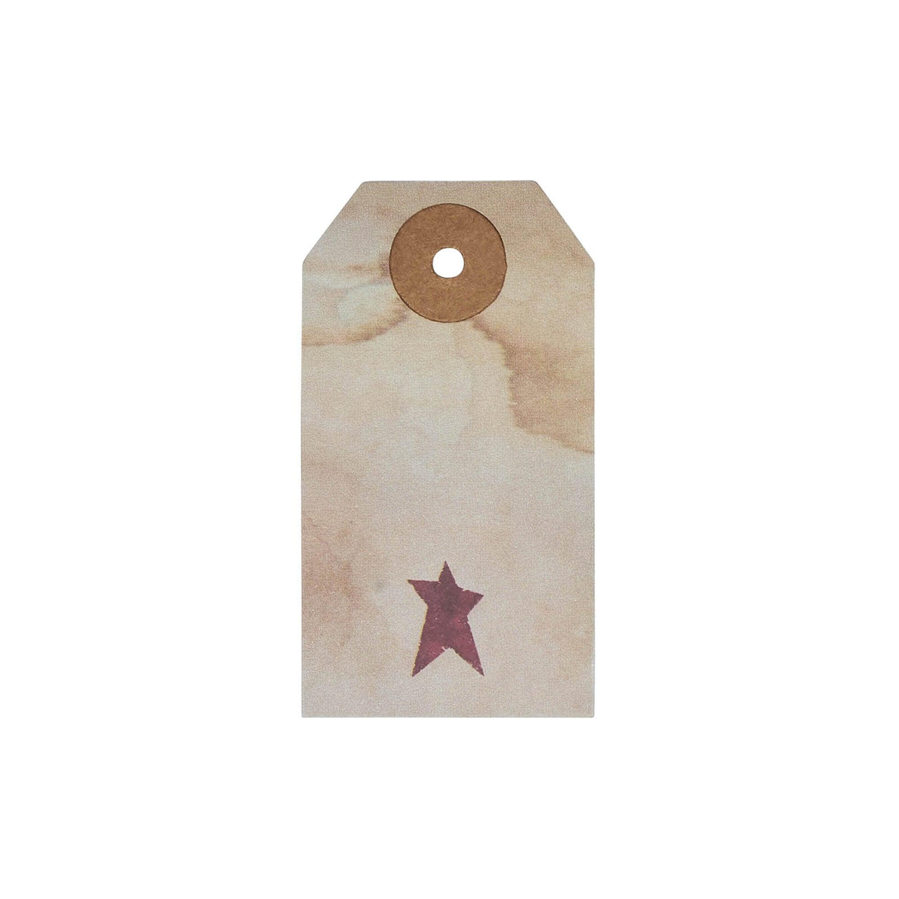 Primitive Star Tea Stained Paper Tag Burgundy 2.75x1.5 w/ Twine Set of 50 - The Fox Decor