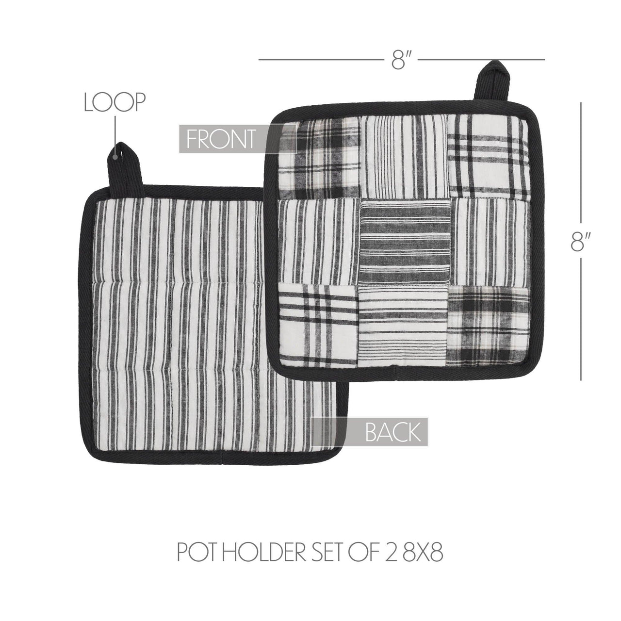 Sawyer Mill Black Pot Holder Set of 2 8x8 - The Fox Decor