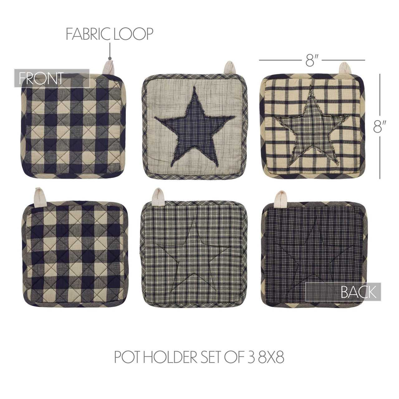 My Country Patchwork Pot Holder Set of 3 8x8 - The Fox Decor