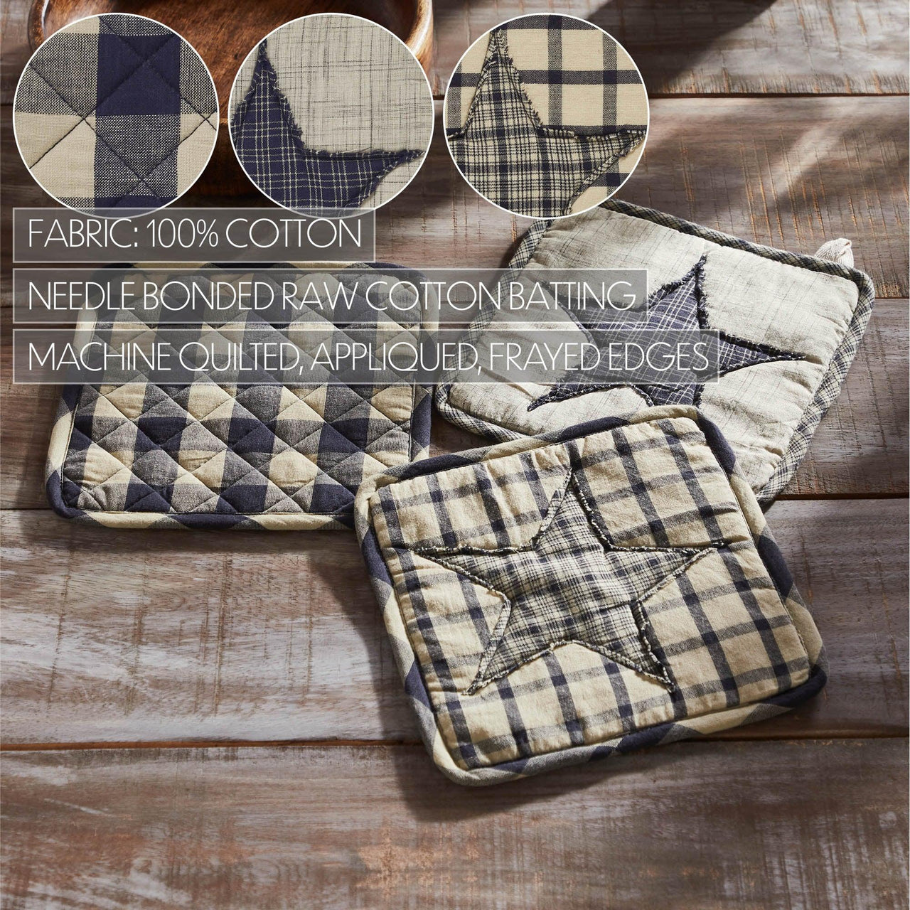My Country Patchwork Pot Holder Set of 3 8x8 - The Fox Decor