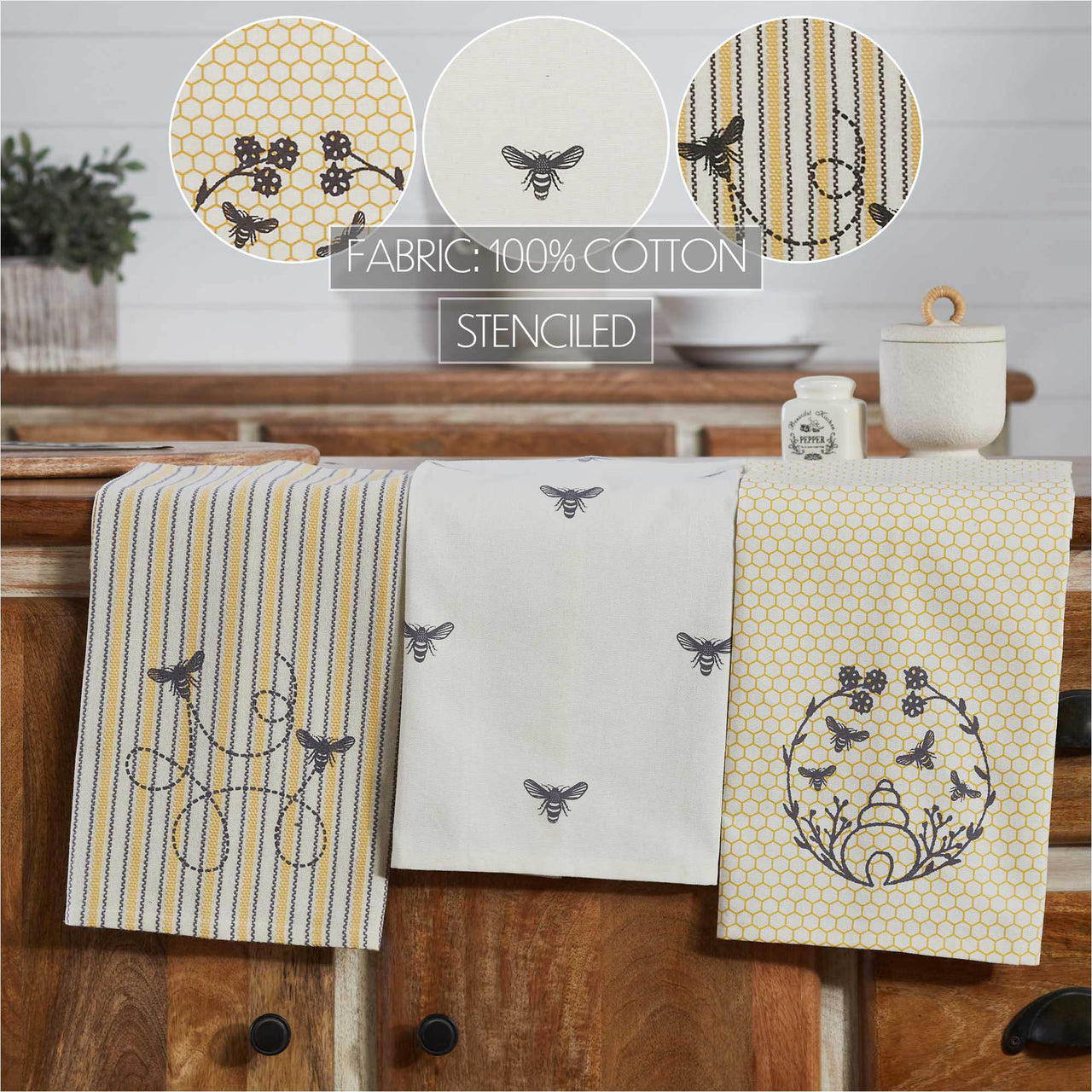 Buzzy Bees Tea Towel Set of 3 19x28 VHC Brands