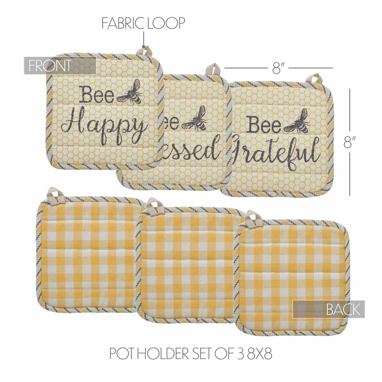 Buzzy Bees Pot Holder Set of 3 8x8 - The Fox Decor