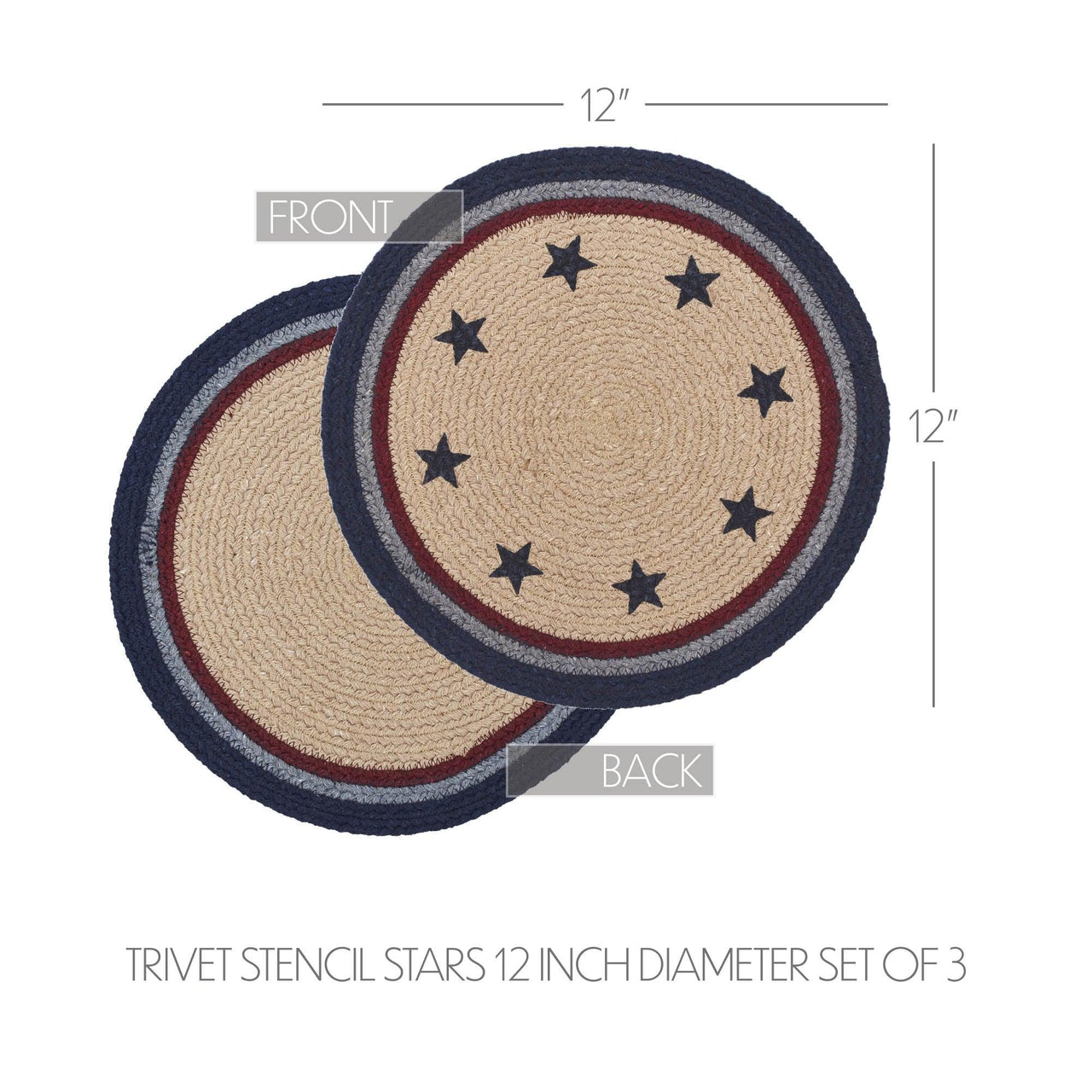 My Country Trivet Stencil Stars 12 inch Diameter Set of 3 - The Fox Decor