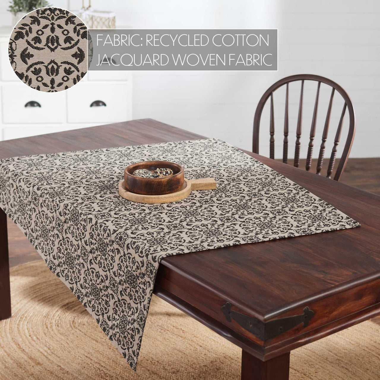 Custom House Black Tan Jacquard Table Topper 42x42 - The Fox Decor