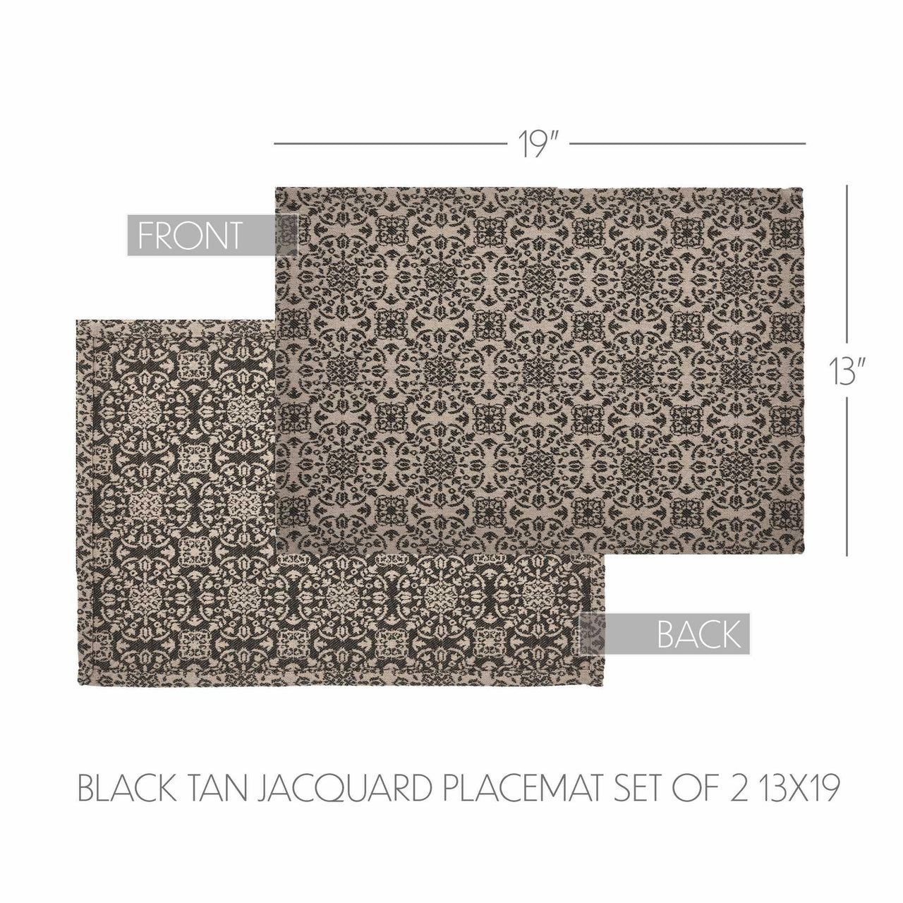 Custom House Black Tan Jacquard Placemat Set of 2 13x19 - The Fox Decor