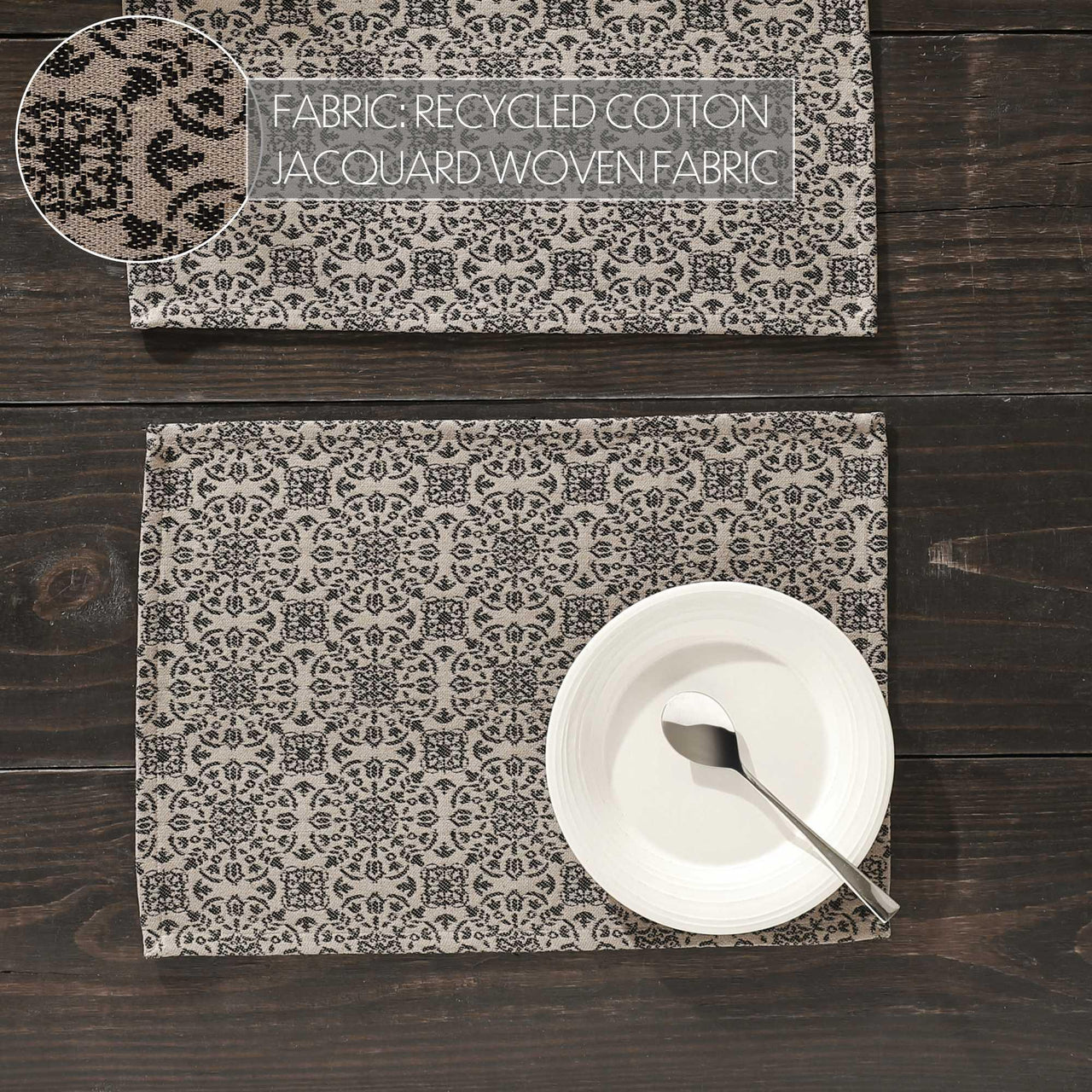 Custom House Black Tan Jacquard Placemat Set of 2 13x19 - The Fox Decor