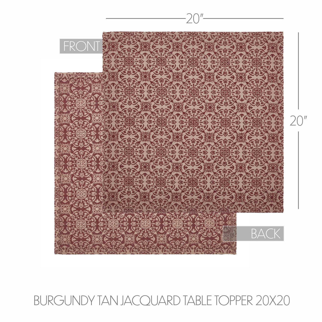 Custom House Burgundy Tan Jacquard Table Topper 20x20 - The Fox Decor