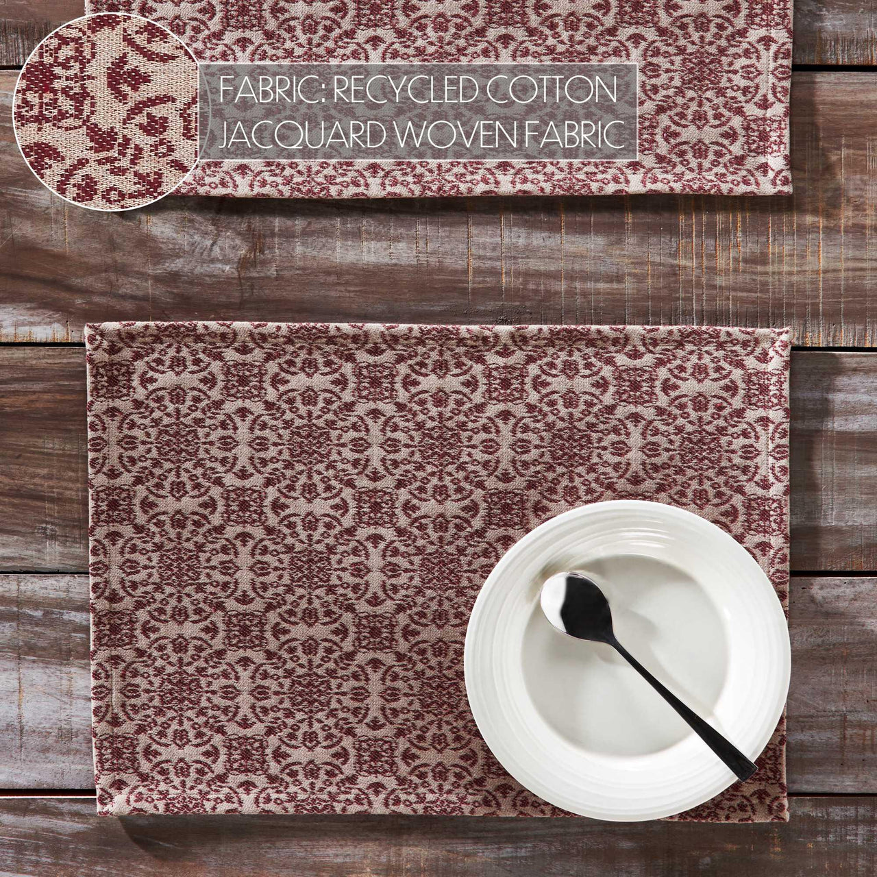 Custom House Burgundy Tan Jacquard Placemat Set of 2 13x19 - The Fox Decor