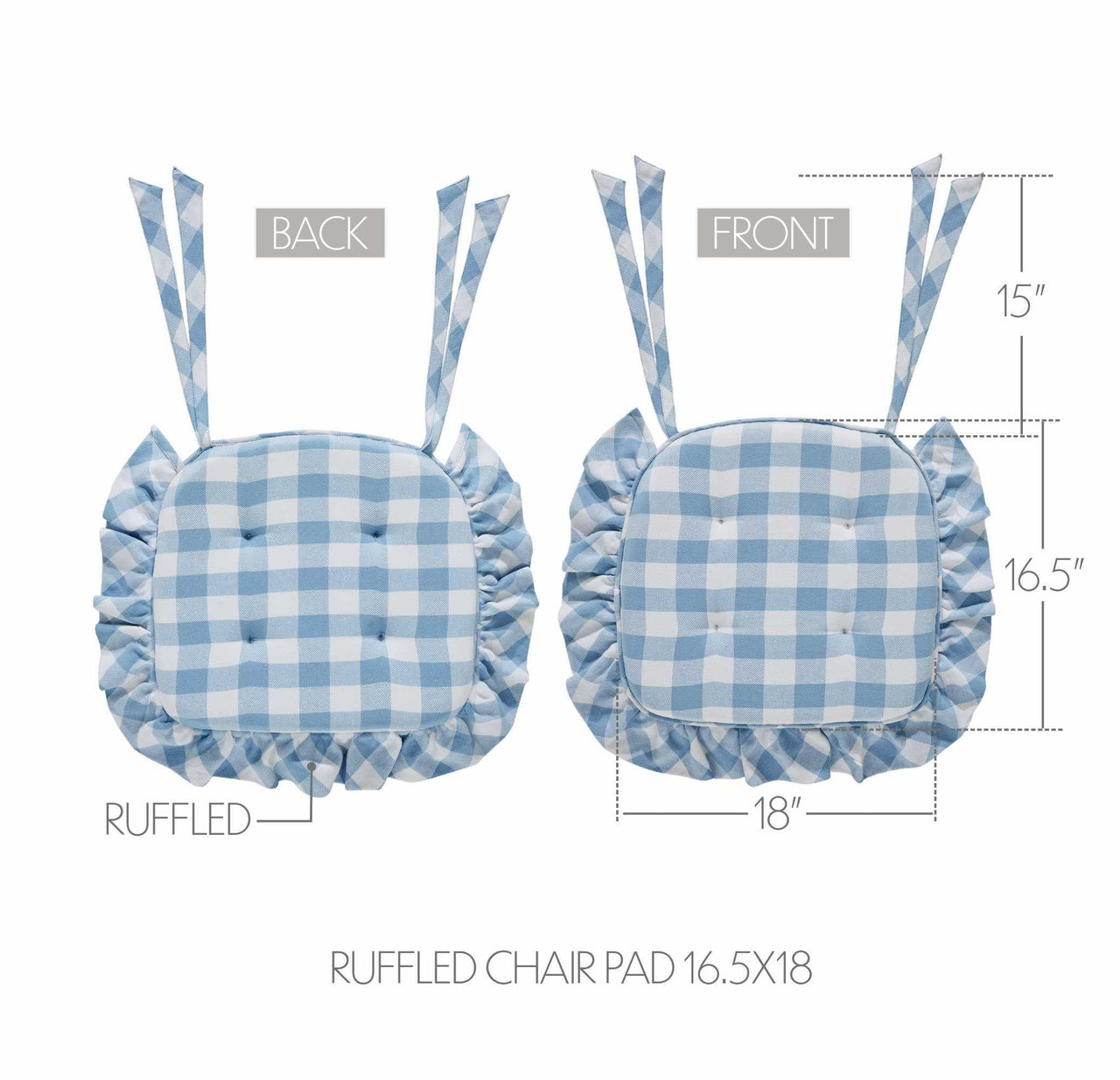 Annie Buffalo Check Blue Ruffled Chair Pad 16.5x18 - The Fox Decor