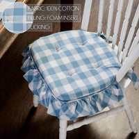 Annie Buffalo Check Blue Ruffled Chair Pad 16.5x18 - The Fox Decor