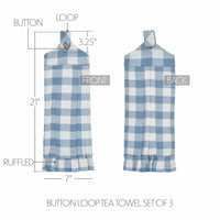 Thumbnail for Annie Buffalo Check Blue Button Loop Tea Towel Set of 3 - The Fox Decor