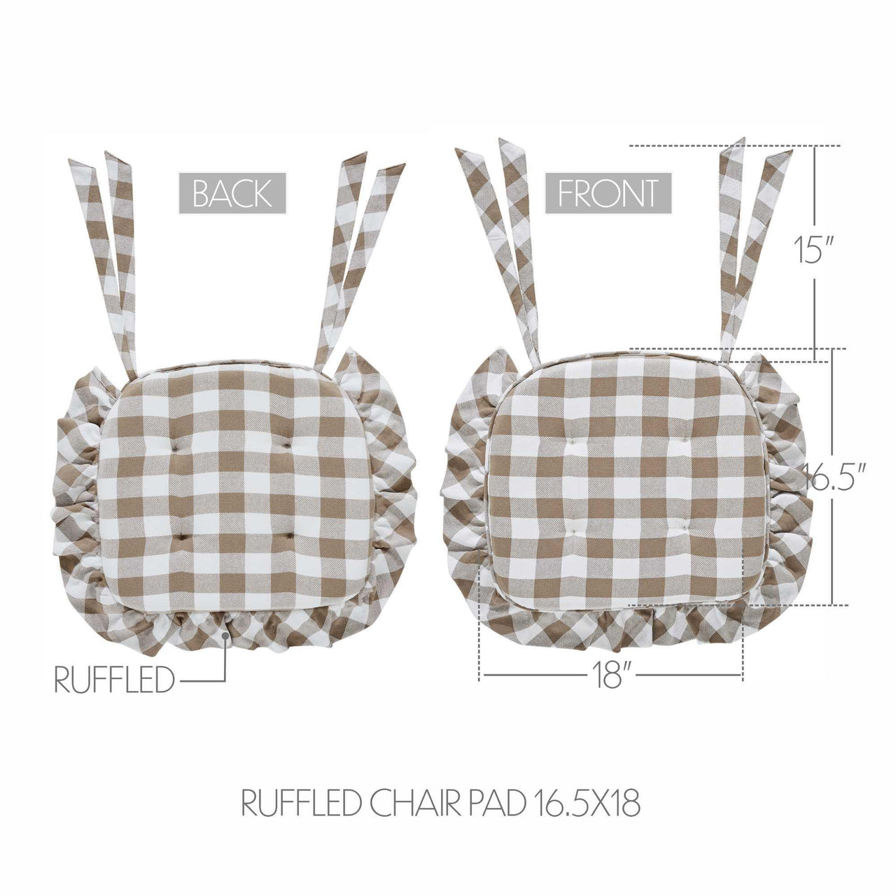 Annie Buffalo Check Portabella Ruffled Chair Pad 16.5x18 - The Fox Decor