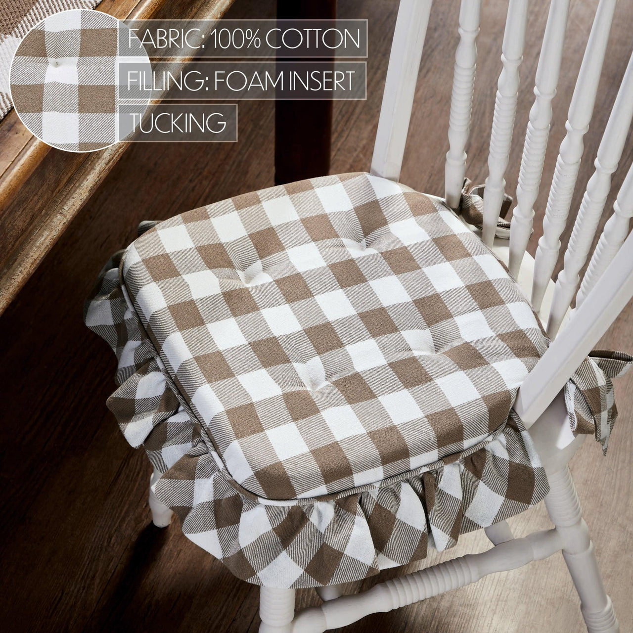 Annie Buffalo Check Portabella Ruffled Chair Pad 16.5x18 - The Fox Decor
