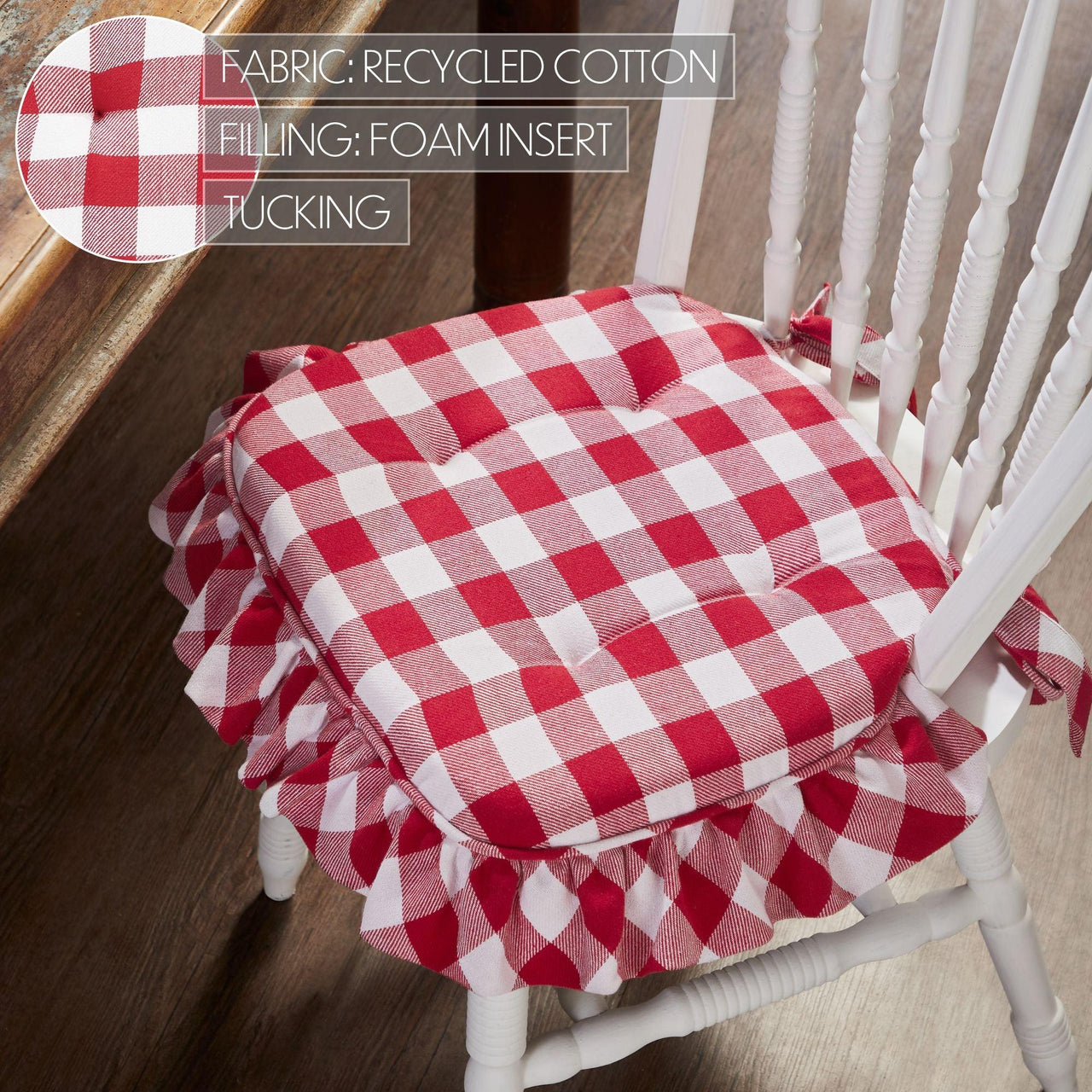 Annie Buffalo Check Red Ruffled Chair Pad 16.5x18 - The Fox Decor