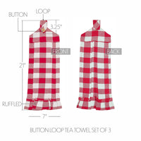 Thumbnail for Annie Buffalo Check Red Button Loop Tea Towel Set of 3 - The Fox Decor