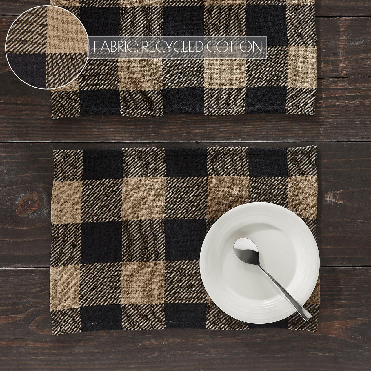 Black Check Placemat Set of 2 13x19 - The Fox Decor