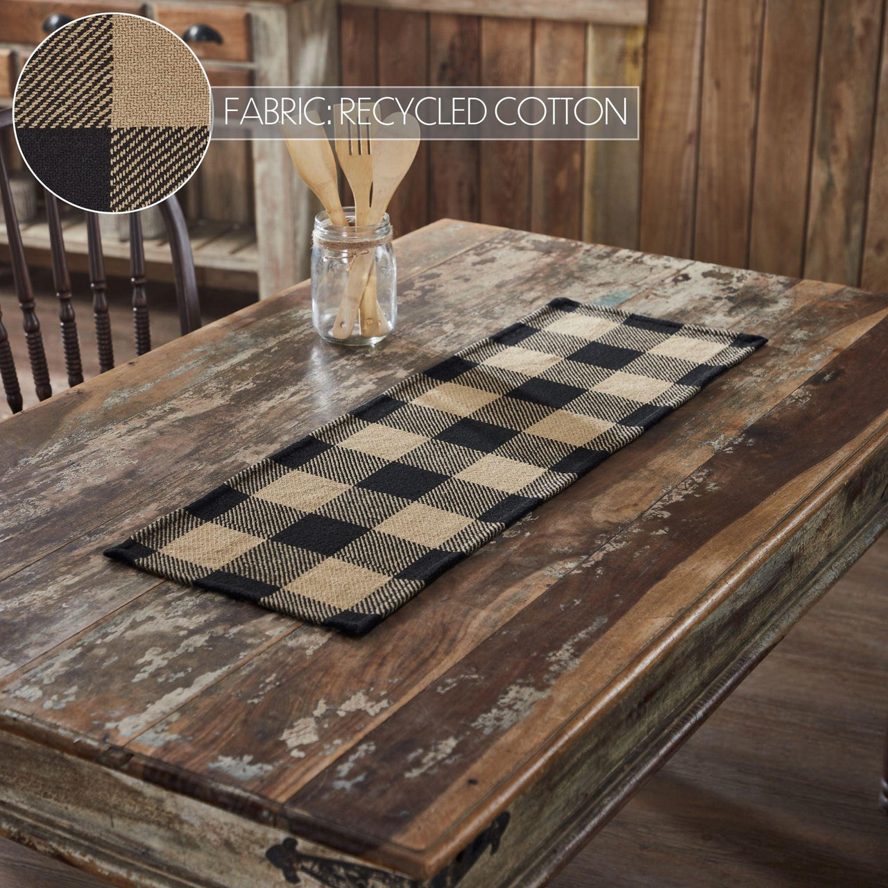 Black Check Runner 12x36 - The Fox Decor