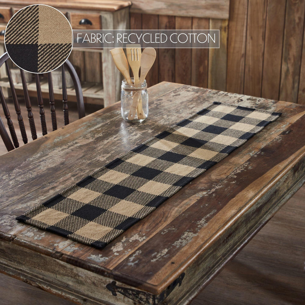 Black Check Runner 12x48 - The Fox Decor
